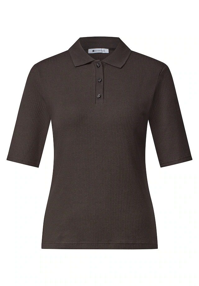 STREET ONE Poloshirt Sommershirt im Strick-Look mit Rippstruktur