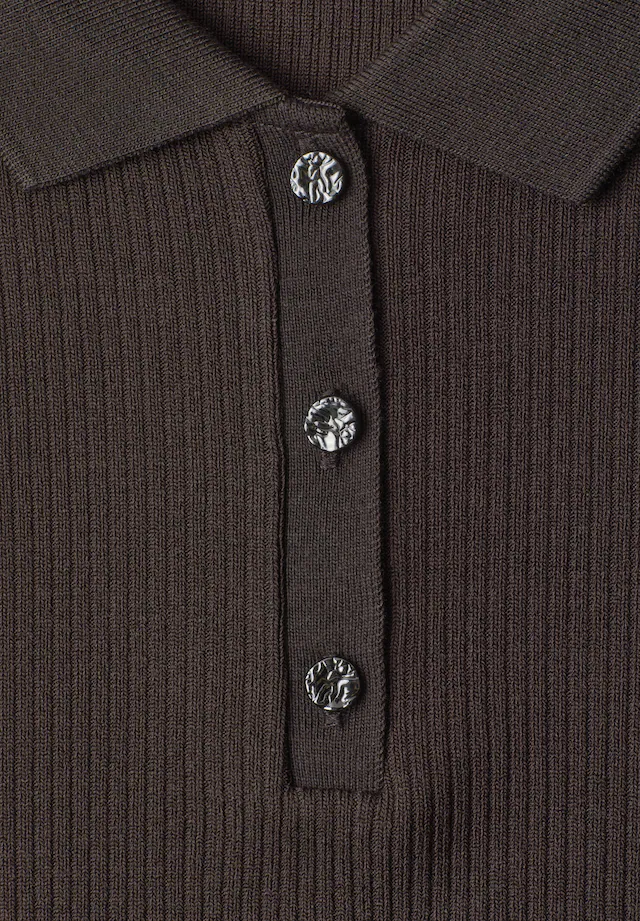 STREET ONE Poloshirt Sommershirt im Strick-Look mit Rippstruktur