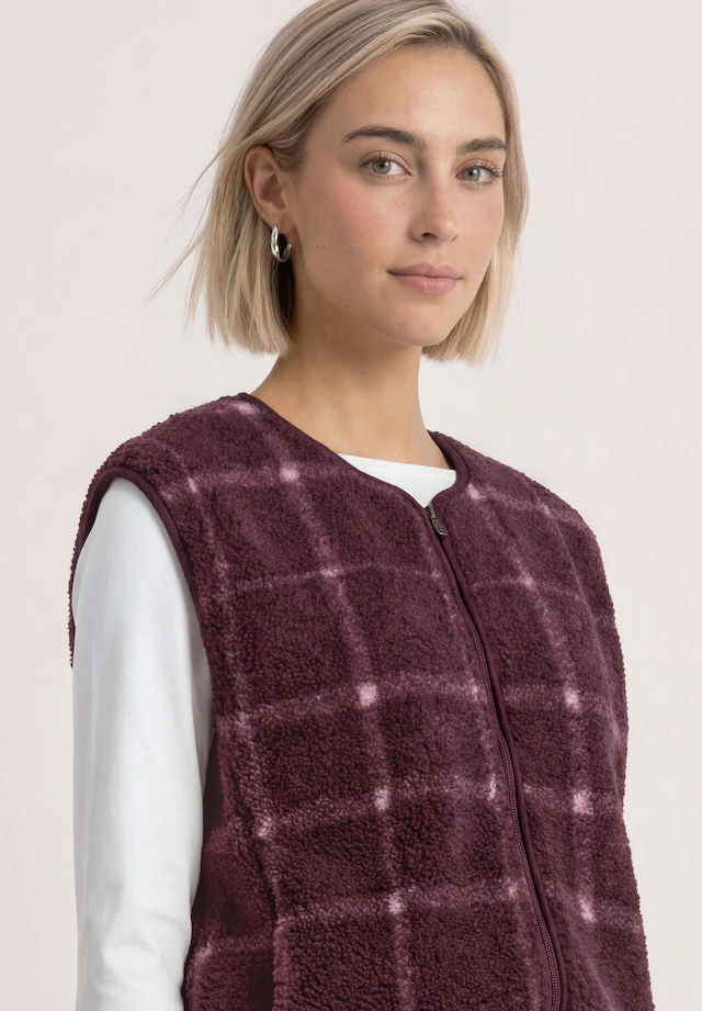 STREET ONE Plüschweste mit Zipper und Print / Kariert