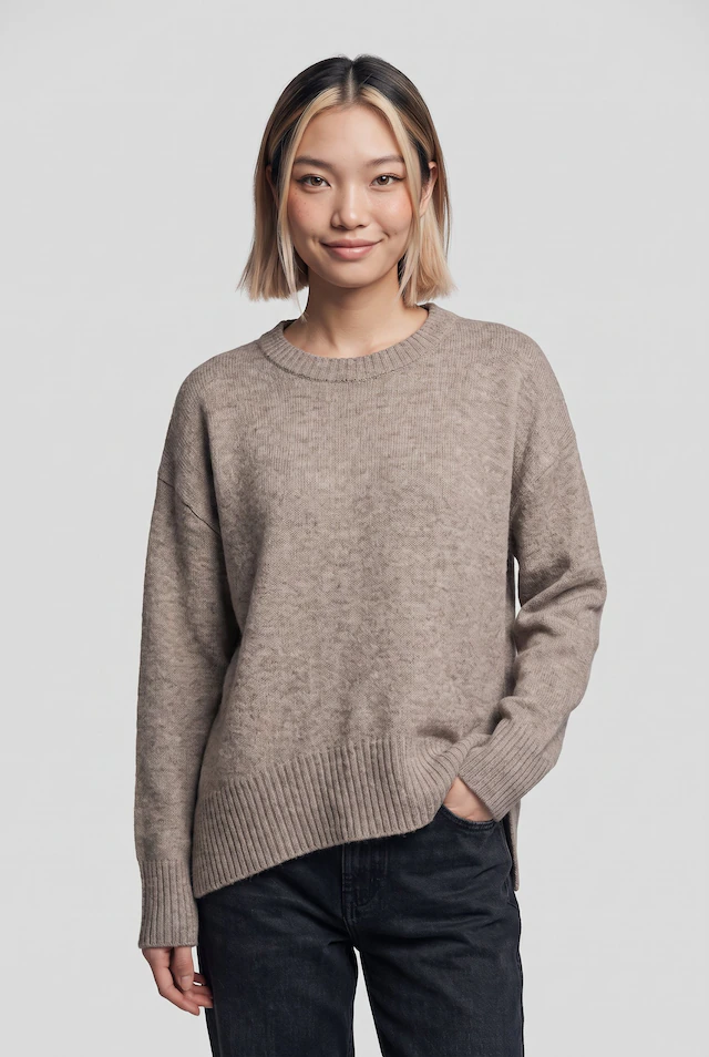 ONLY Rundhalspullover »ONLALIVIA LS HIGH-LOW O-NECK NOOS KNT« Materialmix, regular fit
