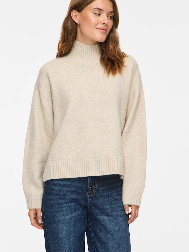 Vila Strickpullover »VISIA L/S HIGH NECK KNIT PULLOVER-NOOS« Materialmix, oversize