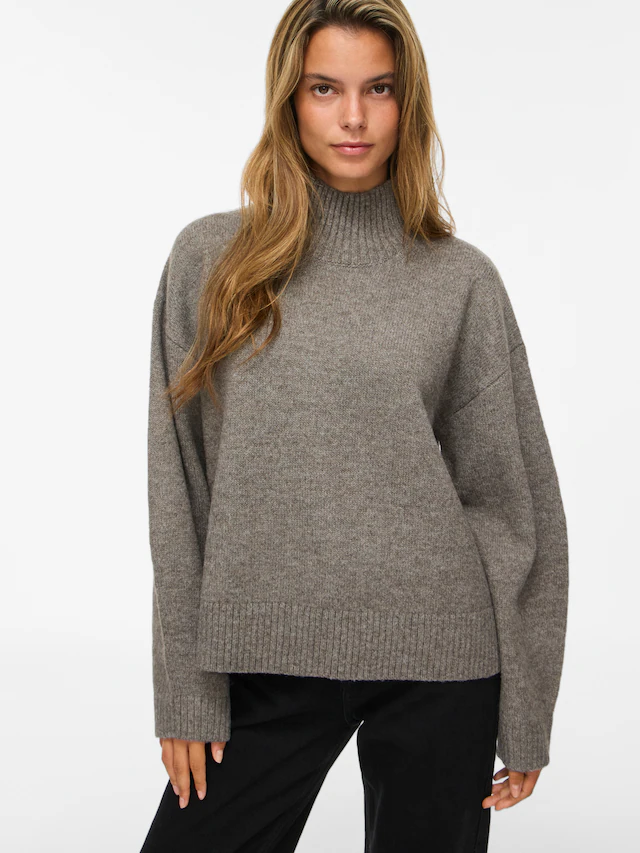 Vila Strickpullover »VISIA L/S HIGH NECK KNIT PULLOVER-NOOS« Materialmix, oversize