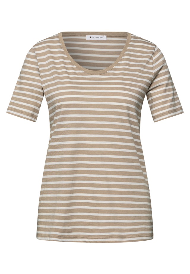STREET ONE T-Shirt mit abgerundetem V-Ausschnitt