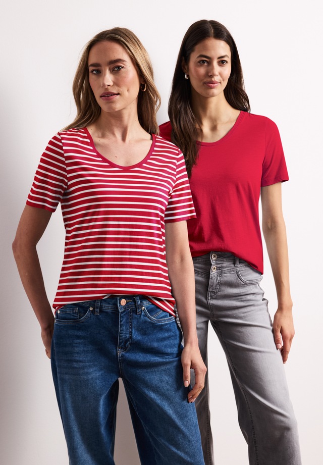 STREET ONE T-Shirt mit abgerundetem V-Ausschnitt