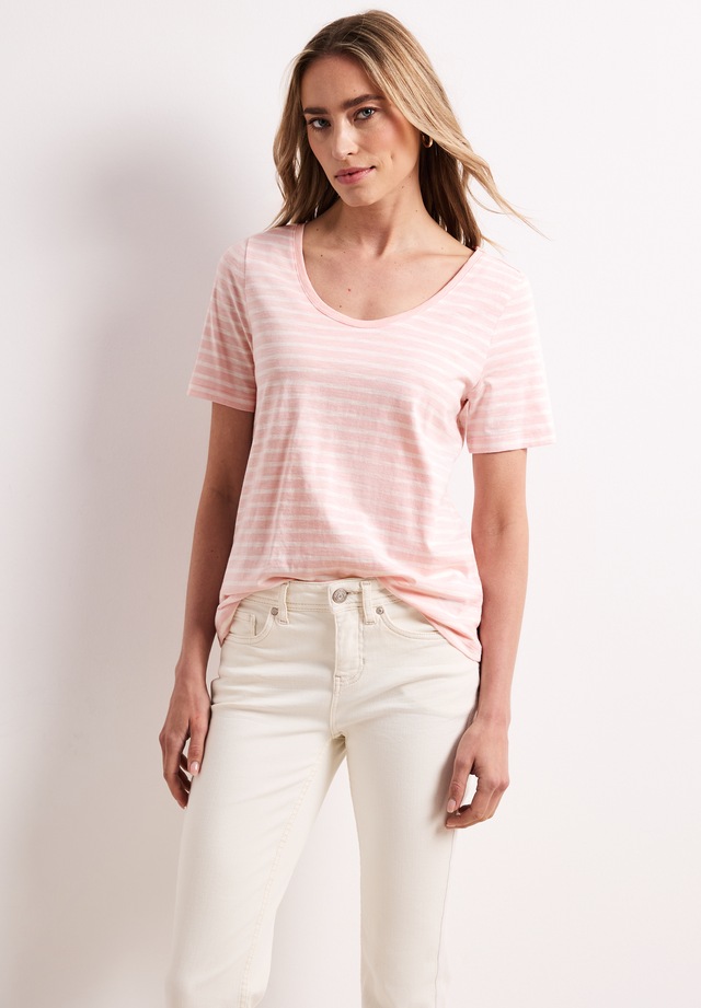 STREET ONE T-Shirt mit abgerundetem V-Ausschnitt