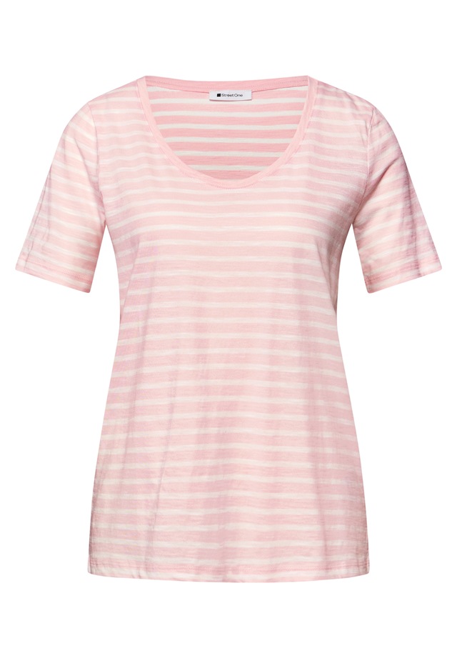STREET ONE T-Shirt mit abgerundetem V-Ausschnitt