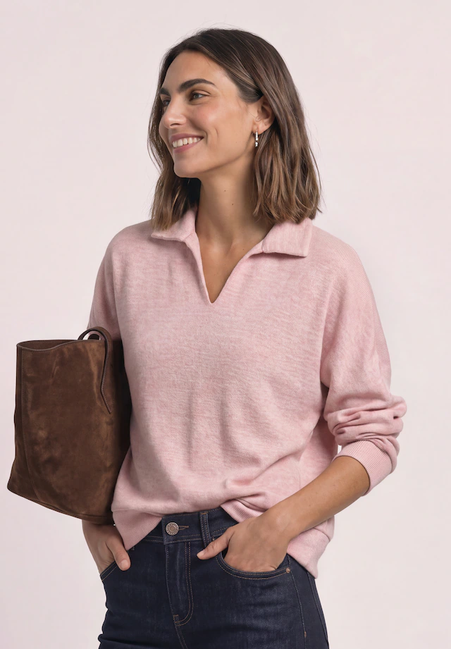 STREET ONE Langarm-Poloshirt mit Polokragen / Im Melange-Look