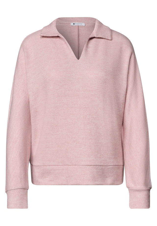 STREET ONE Langarm-Poloshirt mit Polokragen / Im Melange-Look