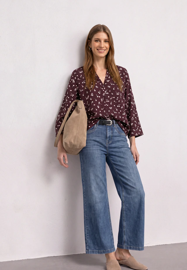 STREET ONE Druckbluse 3/4-Tunika-Bluse mit Splitneck und Allover-Print