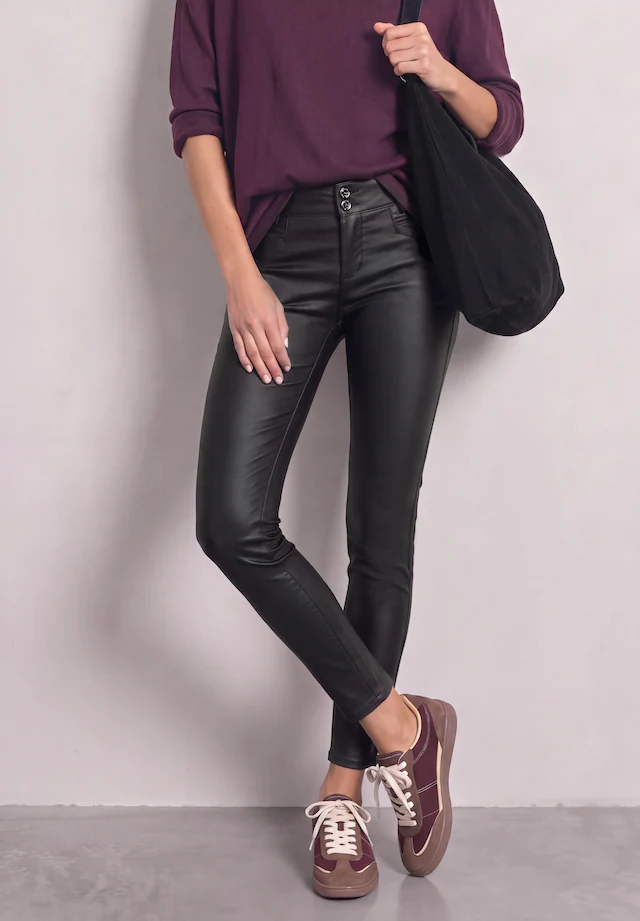 STREET ONE Lederimitathose »Style York« Mid Waist Hose im Slim Fit in Leder-Optik