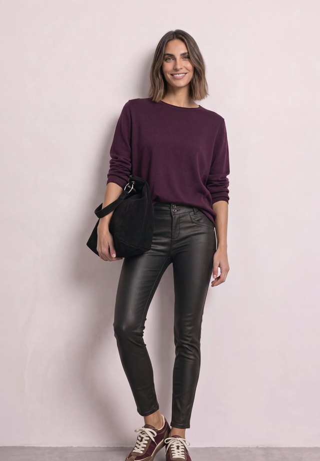 STREET ONE Lederimitathose »Style York« Mid Waist Hose im Slim Fit in Leder-Optik