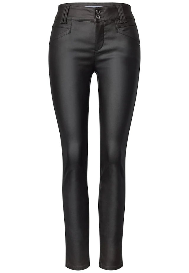 STREET ONE Lederimitathose »Style York« Mid Waist Hose im Slim Fit in Leder-Optik