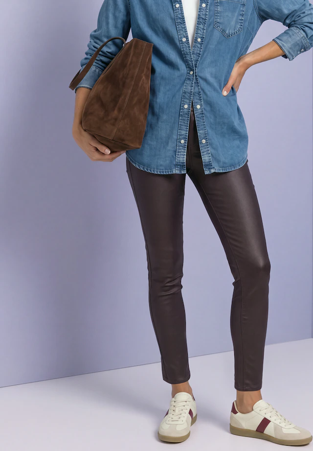 STREET ONE Lederimitathose »Style York« Mid Waist Hose im Slim Fit in Leder-Optik