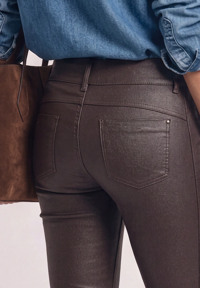 STREET ONE Lederimitathose »Style York« Mid Waist Hose im Slim Fit in Leder-Optik