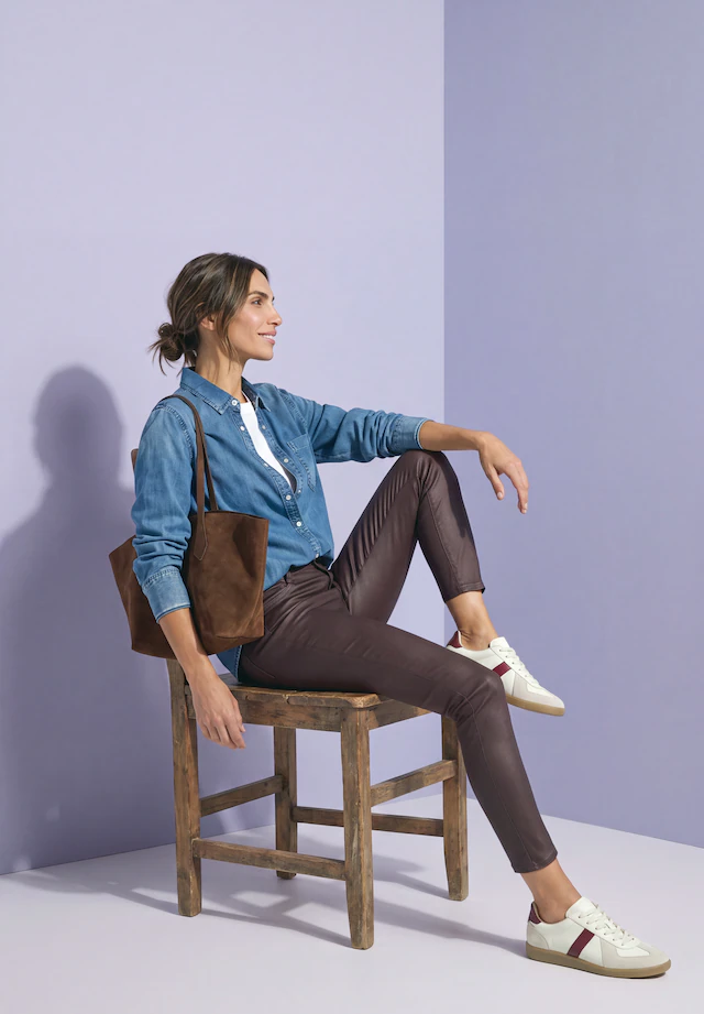 STREET ONE Lederimitathose »Style York« Mid Waist Hose im Slim Fit in Leder-Optik