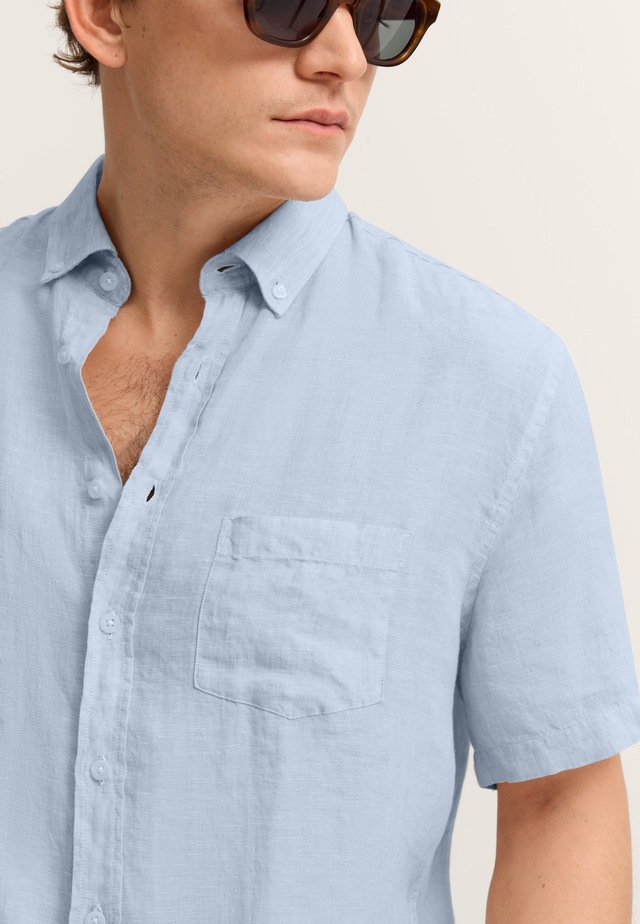 bugatti Kurzarmhemd Modern Fit aus Leinen mit Button-Down-Kragen