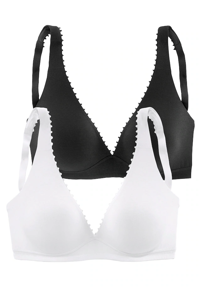 petite fleur Packung, 2 stück, ohne Bügel in High-Apex-Schnittform mit Zierborte, bequemer BH