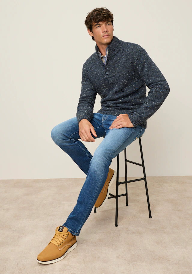 Man's World Troyer »Neue Kollektion! Melange Garn mit farbigen Akzenten« mit Langarm, aus Strick mit Baumwolle, Regular Fit