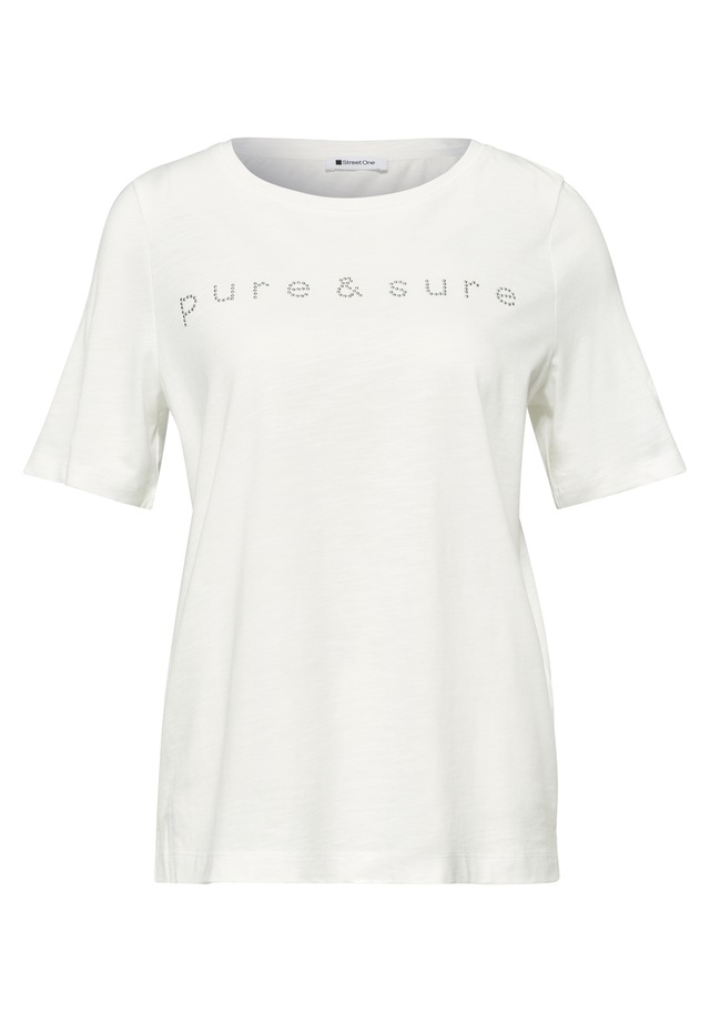 STREET ONE Kurzarmshirt Sommershirt mit Rundhals und Schmucksteinen