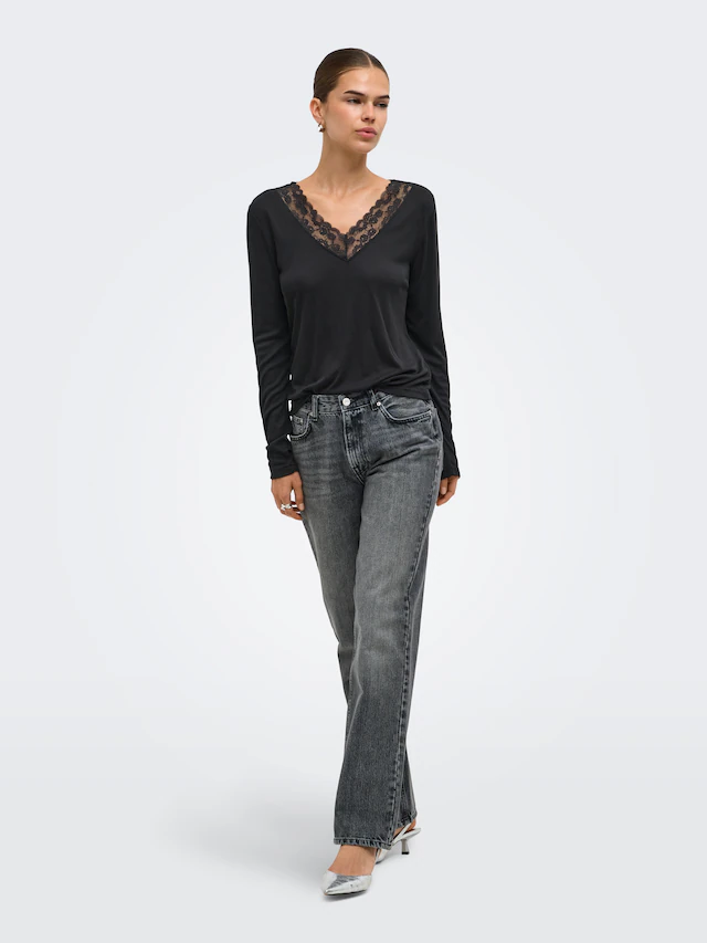 ONLY Langarmshirt »ONLIDA L/S V NECK LACE TOP CS JRS« Viskosemischung, regular fit