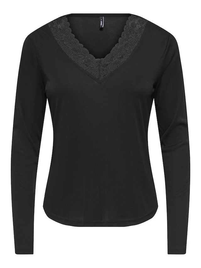 ONLY Langarmshirt »ONLIDA L/S V NECK LACE TOP CS JRS« Viskosemischung, regular fit