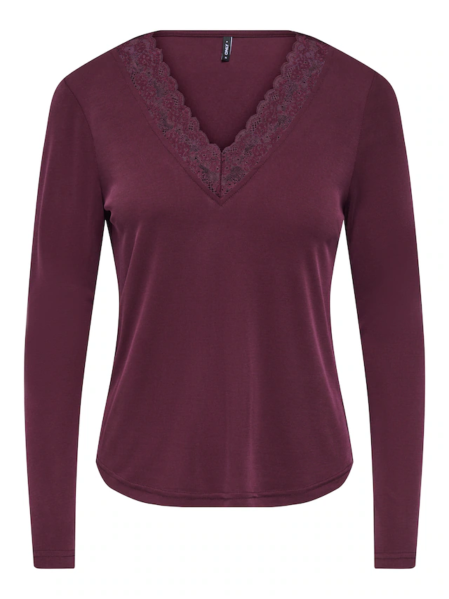 ONLY Langarmshirt »ONLIDA L/S V NECK LACE TOP CS JRS« Viskosemischung, regular fit