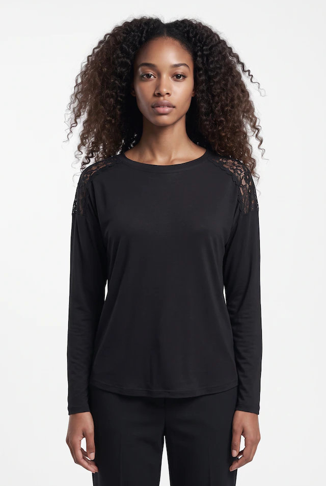 ONLY T-Shirt »ONLLUNI L/S TOP WITH LACE DETAILS CS JRS« Viskosemischung, regular fit
