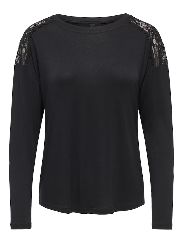 ONLY T-Shirt »ONLLUNI L/S TOP WITH LACE DETAILS CS JRS« Viskosemischung, regular fit