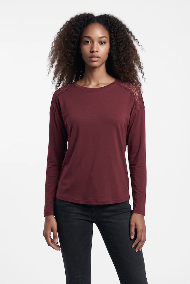 ONLY T-Shirt »ONLLUNI L/S TOP WITH LACE DETAILS CS JRS« Viskosemischung, regular fit