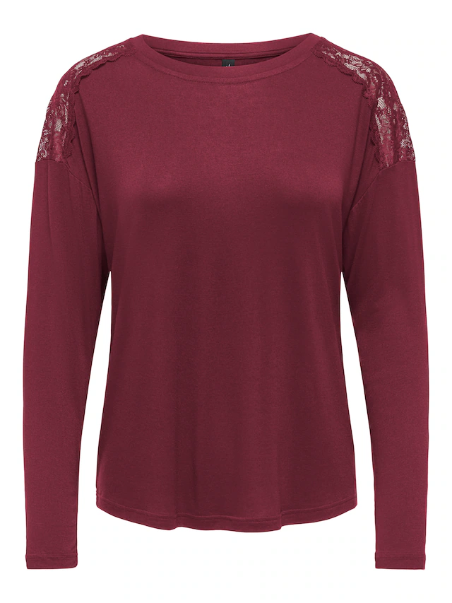 ONLY T-Shirt »ONLLUNI L/S TOP WITH LACE DETAILS CS JRS« Viskosemischung, regular fit
