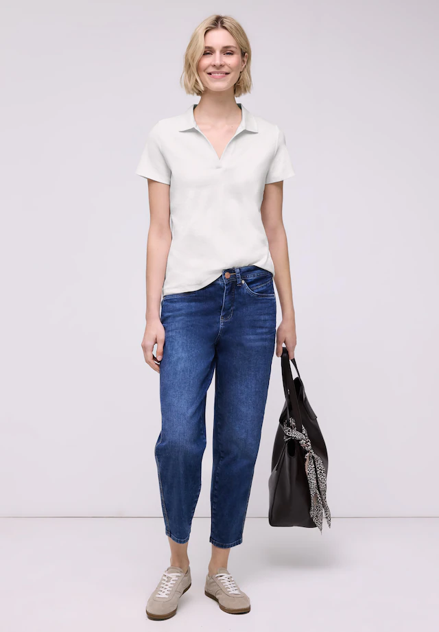 STREET ONE Poloshirt mit geschlitztem Rundhalsausschnitt