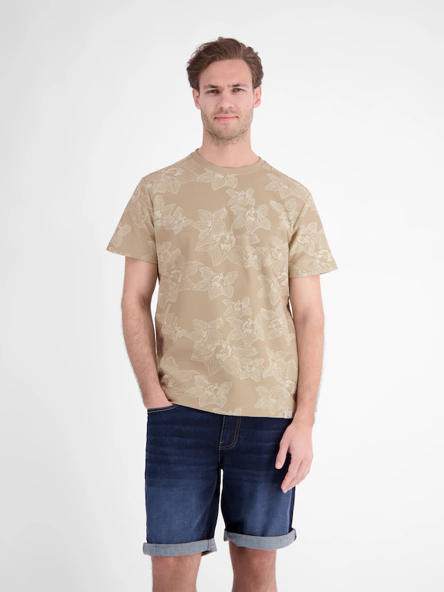 LERROS T-Shirt »T-Shirt mit floralem Print und O-Neck in Jersey-Qualität«