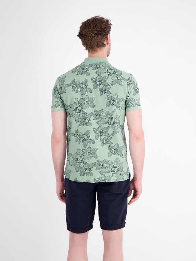 LERROS Poloshirt »Poloshirt mit floralem Allover-Print und Flachstrickkragen«