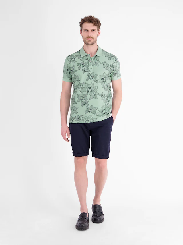 LERROS Poloshirt »Poloshirt mit floralem Allover-Print und Flachstrickkragen«