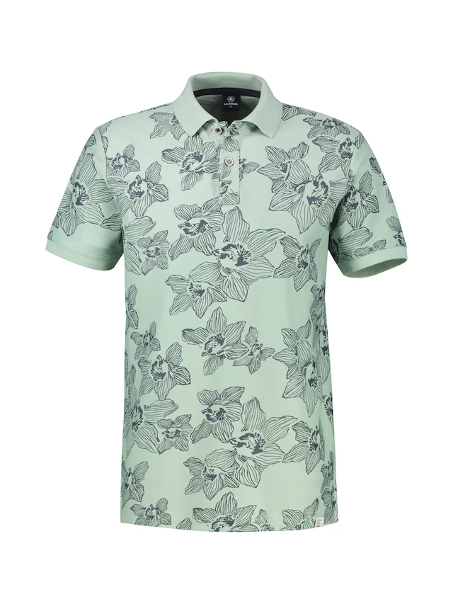 LERROS Poloshirt »Poloshirt mit floralem Allover-Print und Flachstrickkragen«