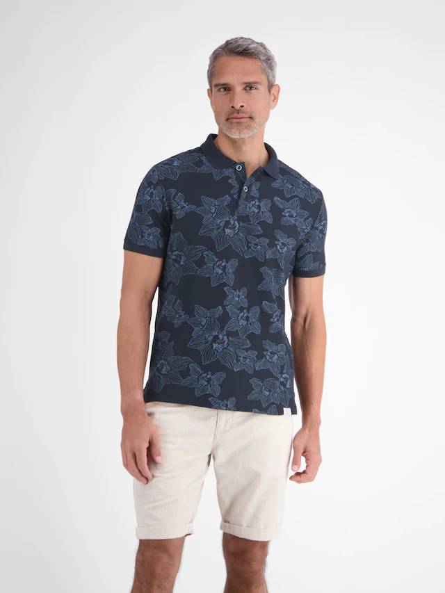 LERROS Poloshirt »Poloshirt mit floralem Allover-Print und Flachstrickkragen«