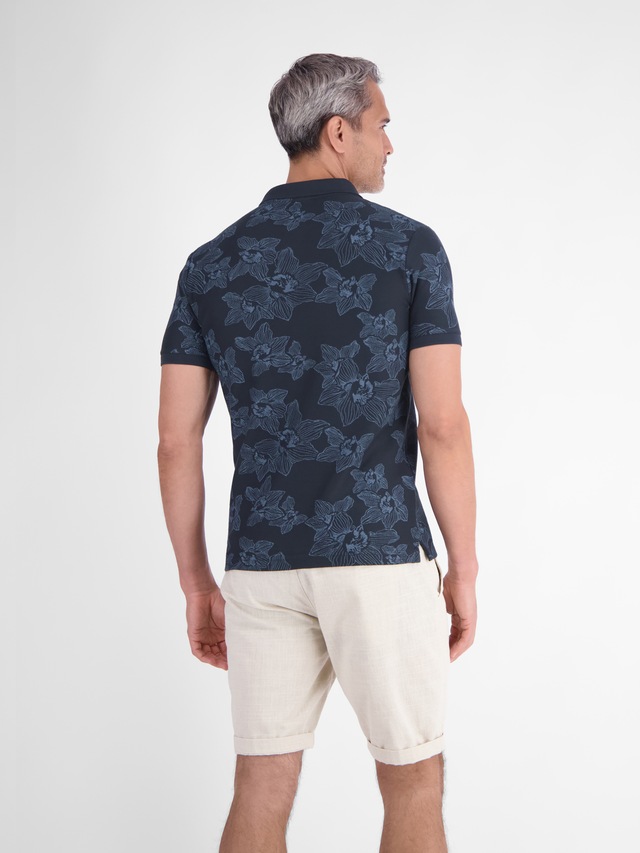 LERROS Poloshirt »Poloshirt mit floralem Allover-Print und Flachstrickkragen«