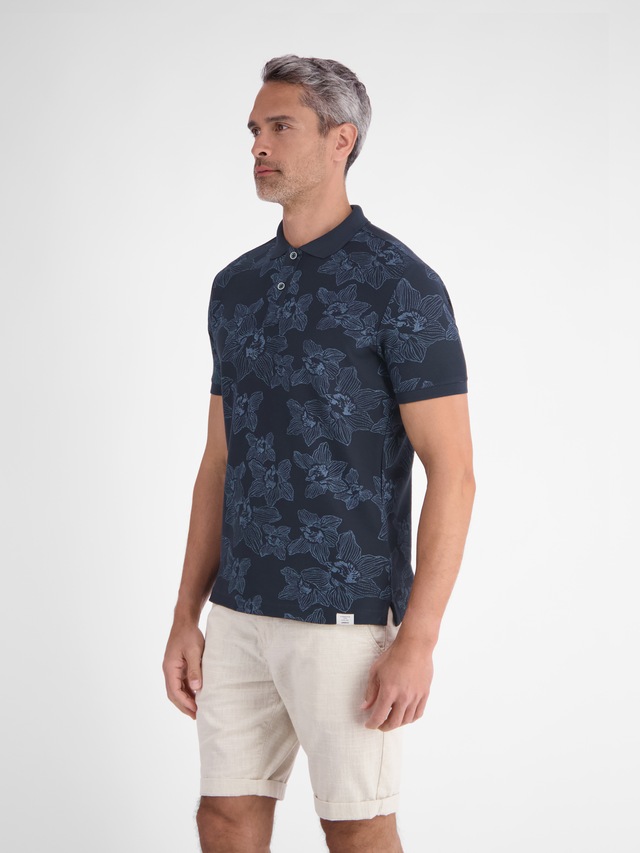 LERROS Poloshirt »Poloshirt mit floralem Allover-Print und Flachstrickkragen«