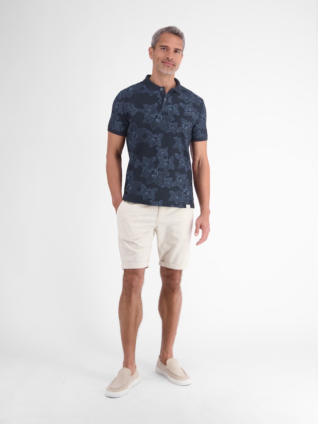 LERROS Poloshirt »Poloshirt mit floralem Allover-Print und Flachstrickkragen«