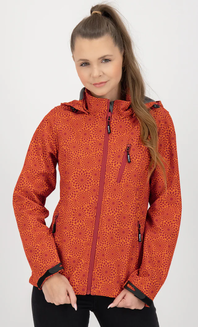 DEPROC Active Funktionsjacke »SHELBY PEAK XII Outdoorjacke« mit Kapuze leichte Softshelljacke mit All-Over-Print und abnehmbarer Kapuze