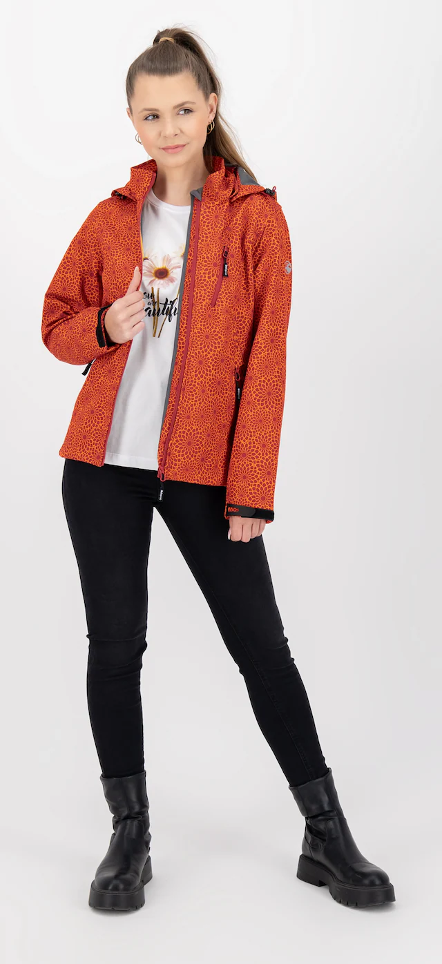 DEPROC Active Funktionsjacke »SHELBY PEAK XII Outdoorjacke« mit Kapuze leichte Softshelljacke mit All-Over-Print und abnehmbarer Kapuze