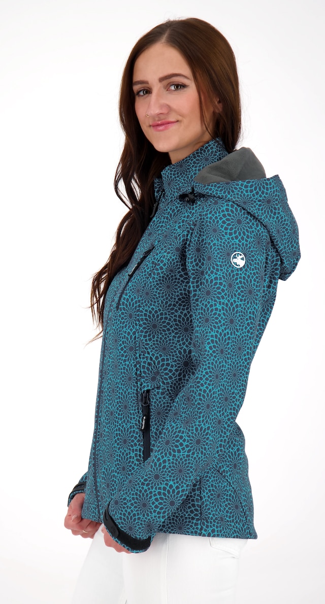 DEPROC Active Funktionsjacke »SHELBY PEAK XII Outdoorjacke« mit Kapuze leichte Softshelljacke mit All-Over-Print und abnehmbarer Kapuze