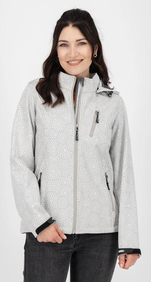 DEPROC Active Funktionsjacke »SHELBY PEAK XII Outdoorjacke« mit Kapuze leichte Softshelljacke mit All-Over-Print und abnehmbarer Kapuze