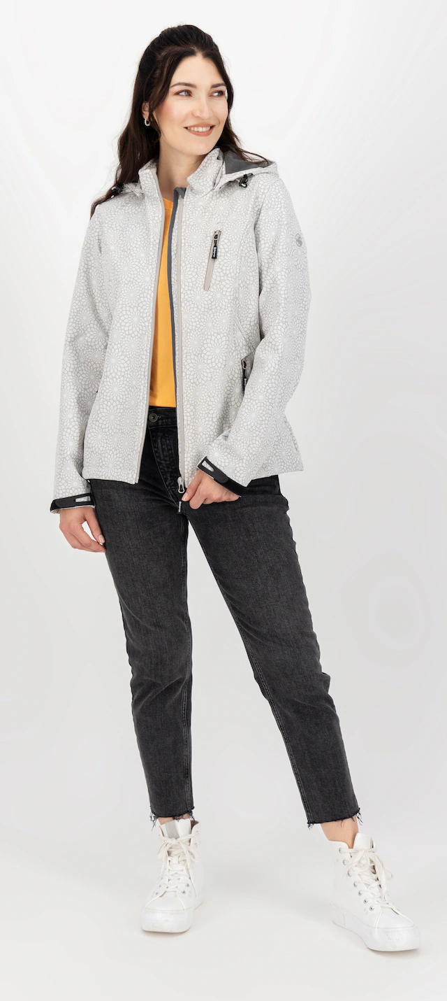DEPROC Active Funktionsjacke »SHELBY PEAK XII Outdoorjacke« mit Kapuze leichte Softshelljacke mit All-Over-Print und abnehmbarer Kapuze