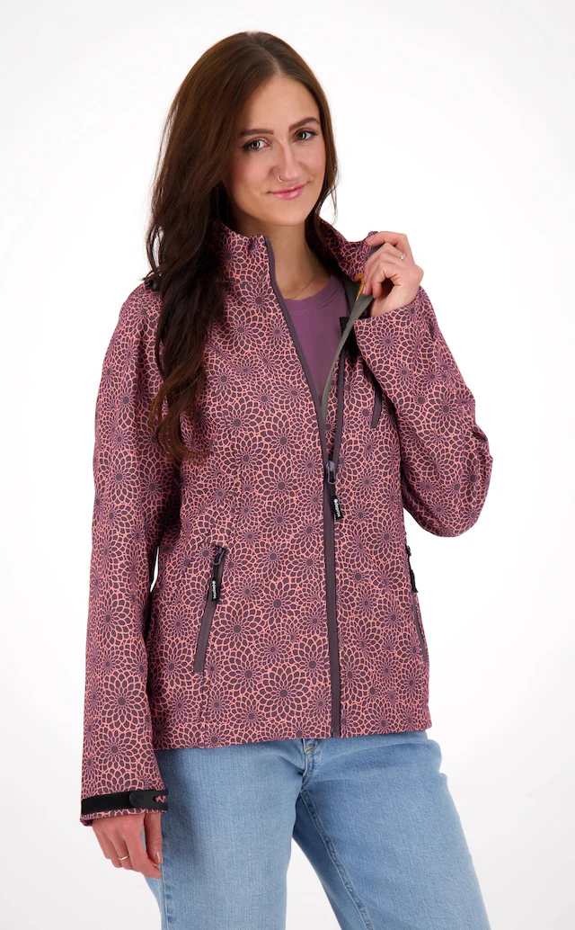DEPROC Active Funktionsjacke »SHELBY PEAK XII Outdoorjacke« mit Kapuze leichte Softshelljacke mit All-Over-Print und abnehmbarer Kapuze