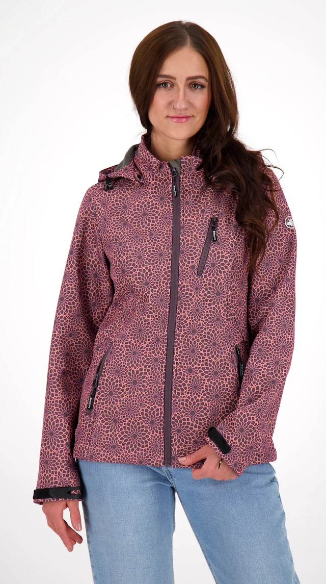 DEPROC Active Funktionsjacke »SHELBY PEAK XII Outdoorjacke« mit Kapuze leichte Softshelljacke mit All-Over-Print und abnehmbarer Kapuze