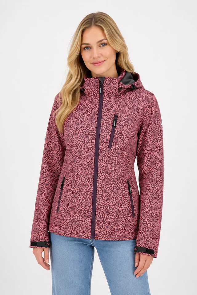 DEPROC Active Funktionsjacke »SHELBY PEAK XII Outdoorjacke« mit Kapuze leichte Softshelljacke mit All-Over-Print und abnehmbarer Kapuze