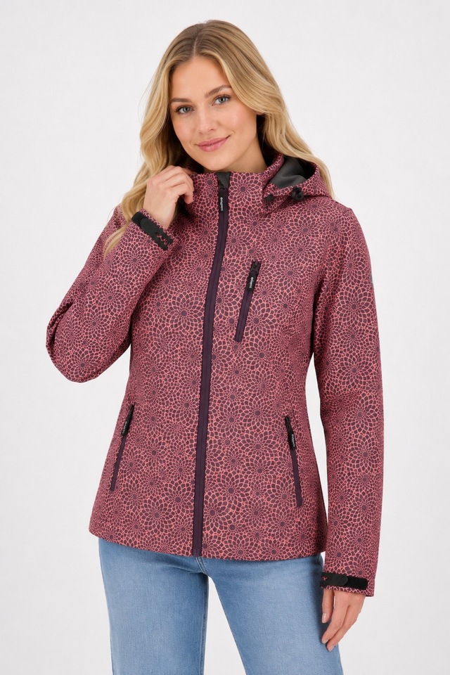 DEPROC Active Funktionsjacke »SHELBY PEAK XII Outdoorjacke« mit Kapuze leichte Softshelljacke mit All-Over-Print und abnehmbarer Kapuze
