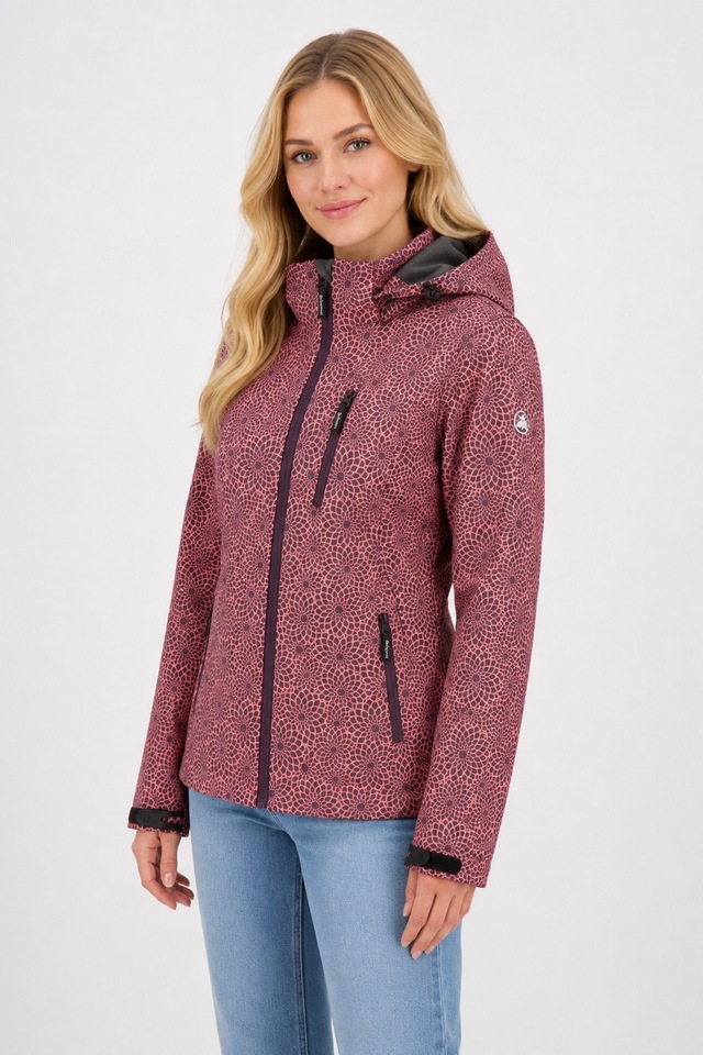 DEPROC Active Funktionsjacke »SHELBY PEAK XII Outdoorjacke« mit Kapuze leichte Softshelljacke mit All-Over-Print und abnehmbarer Kapuze