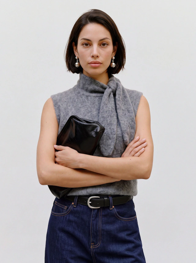 TOPSHOP Strickpullover »TSCASSI KNITTED TIE NECK TOP KNT NOOS« Materialmix, normal geschnitten